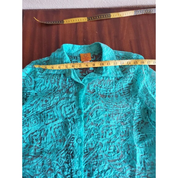 Ruby Rd. Womens Green Lace Blouse Button Down Sheer Top Size 12P 3/4 Sleeves - Picture 5 of 7